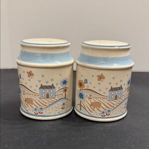 Vintage ceramic cottage core farm scene salt and pepper shakers